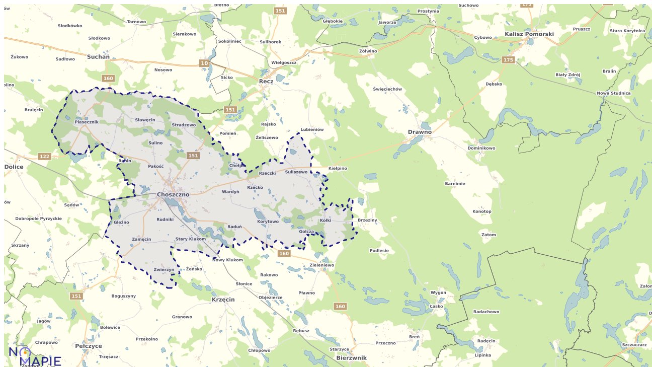 Mapa obszarów ochrony przyrody Choszczna