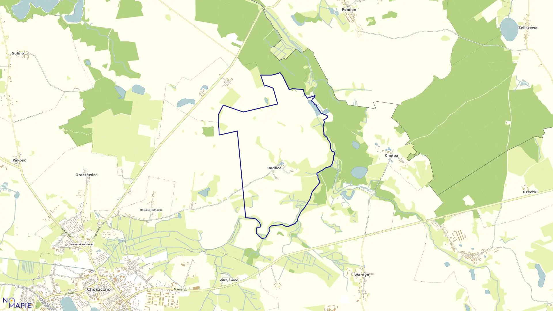 Mapa obrębu RADLICE w gminie Choszczno